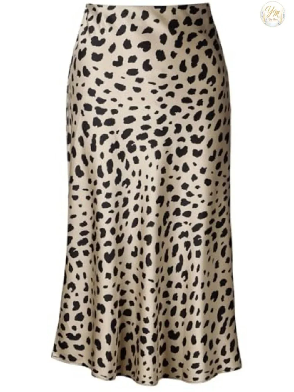 Silk Satin High Waist Midi Leopard Print A-line Skirt Elastic Waist Pull On